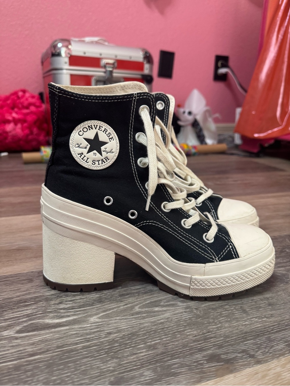 Converse Black and Cream Platform Heel High-Top Boots